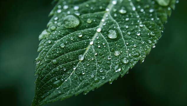 A leaf embellished with sparkling droplets of dew, highlighting seasonal change