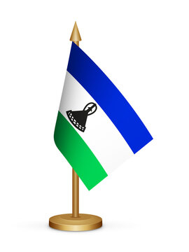 Lesotho desk flag mockup 3d illustration. Realistic table flag of Lesotho transparent png