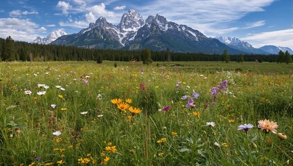 Flower-filled landscape in Grand Teton, showcasing the beauty of nature and seasonal change