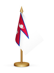 Nepal desk flag mockup 3d illustration. Realistic table flag of Nepal transparent png