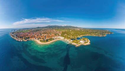 Aerial view of Kvarner Bay featuring Croatian coastal towns, highlighting urban density
