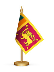 Sri Lanka desk flag mockup 3d illustration. Realistic table flag of Sri Lanka transparent png