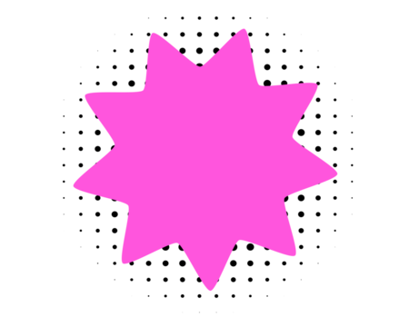 Pink starburst shape with black halftone dotted background for sale sticker, comic design, poster, and pop art graphic - Powered by Adobe