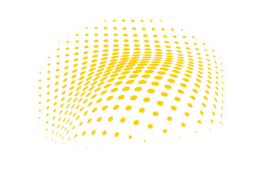 Yellow halftone wave dot pattern with curved 3D effect for abstract background, poster, and modern graphic design