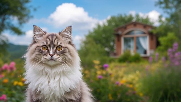 Adorable feline with white and gray fur