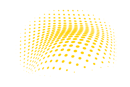 Yellow halftone wave dot pattern with curved 3D effect for abstract background, poster, and modern graphic design