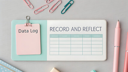 Flatlay of a Data Log Record Sheet on a Pastel Desk