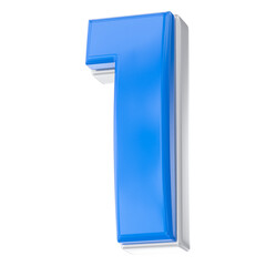 Bright blue glossy volumetric number one  1  against a clean white background, representing success and rank.