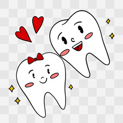 Cute hand-drawn illustration of shiny clean teeth with sparkling effect. Children’s dental hygiene posters, educational materials, toothpaste packaging, stickers, and dental clinic designs