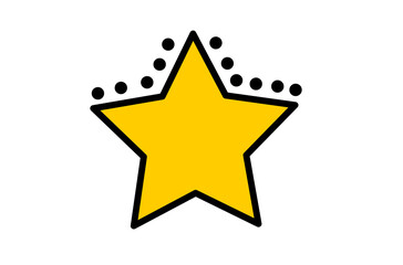 Yellow hand-drawn star icon with dotted line decoration for stickers, overlays, scrapbook design, and graphic projects