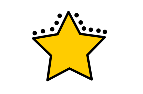 Yellow hand-drawn star icon with dotted line decoration for stickers, overlays, scrapbook design, and graphic projects - Powered by Adobe