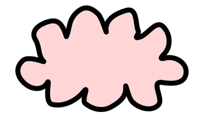 Pink abstract cloud shape with black outline for sticker, scrapbook design, speech bubble, and cute decorative element