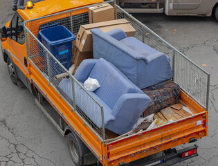 Old Sofa Discard Furniture Removal Open Truck Aerial View