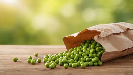 Scattered green peas on a surface, fiber-dense choice