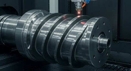 Close-up of industrial machinery, focus on a large, intricately designed metal component