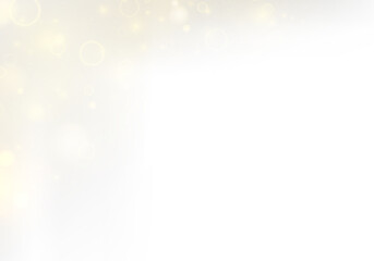 Bright golden particles float on a transparent PNG background. Sparkling dust creates elegant festive textures. Magical glowing light effect.