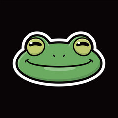 Happy Green Frog Head with Wide Smile Cartoon Character Sticker: Cheerful Amphibian Mascot for Nature, Joy, and Wildlife