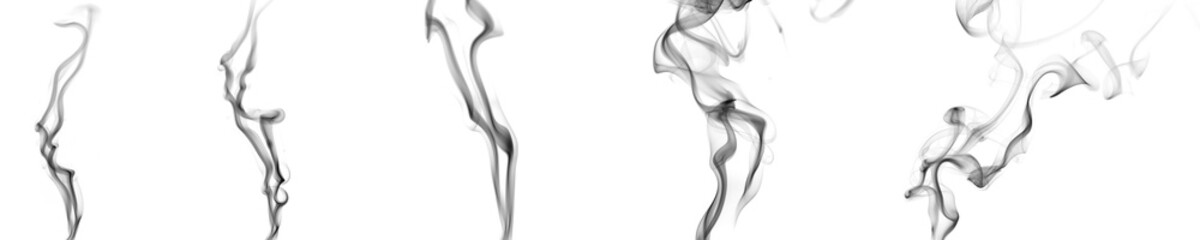 Collection of delicate smoke lines on white background, minimal abstract vapor shapes perfect for modern design, background, overlay, and creative visual compositions.