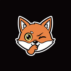 Sneaky Orange Fox Head Winking Cartoon Character Sticker: Sly and Mischievous Wild Animal Mascot for Cunning and Secret