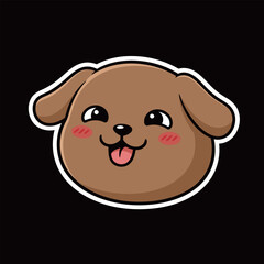 Happy Brown Puppy Dog Head with Tongue Out Cartoon Character Sticker: Adorable Pet Mascot for Loyalty, Joy, and Playfulness