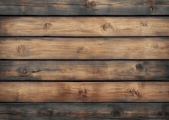 Fototapeta premium close-up view of weathered wooden planks with varying shades of brown and grey featuring natural grain patterns and knots
