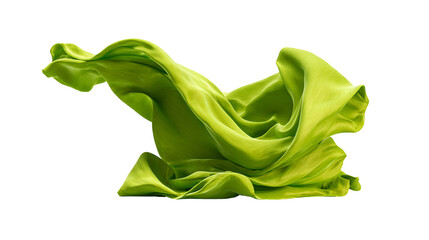 Flowing green fabric with elegant folds and curves isolated on transparent background