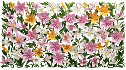 A vibrant tapestry of colorful lilies in full bloom isolated on transparent background