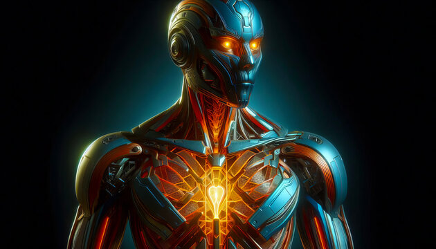 Humanoid Robot with Glowing Core 