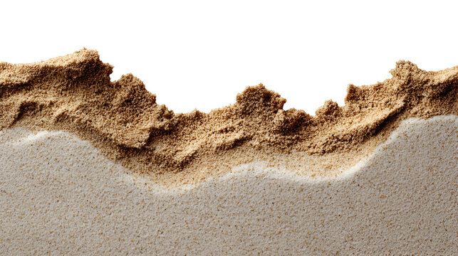 Close up of a rough textured natural material with a jagged edge isolated on transparent background