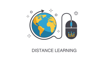 Distance Learning Global Connection with Mouse and Earth Icon