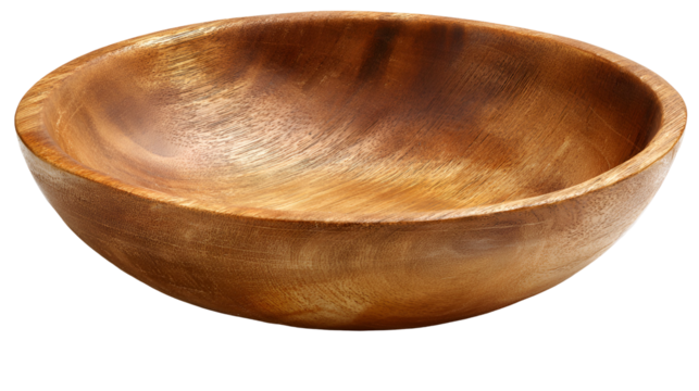 Rustic wooden bowl with natural grain texture isolated on transparent background - Powered by Adobe