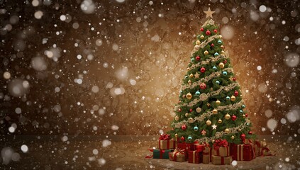 Obraz premium Christmas tree adorned with festive ornaments, seasonal celebration