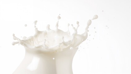 Close-up of a splash of milk or cream suspended in midair against a white backdrop