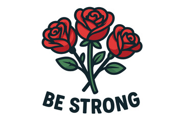 Illustration of three red roses with the inspirational words Be Strong below them, perfect for motivation and encouragement