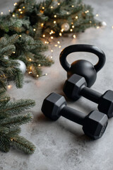 Holiday Fitness Motivation Poster fitness studio holiday challenge campaign, dumbbells