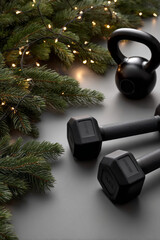  Holiday Fitness Motivation Poster fitness studio holiday challenge campaign, dumbbells