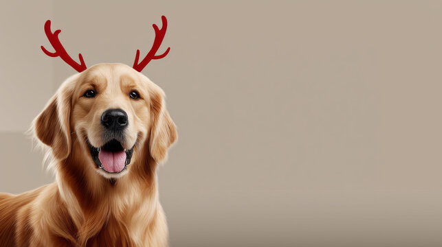 pet grooming studio holiday offer, dog with reindeer antlers