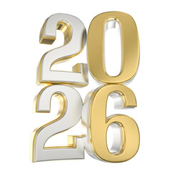 Luxurious Golden and Silvery Metallic Digits Forming the Year 2026 for New Year Celebrations