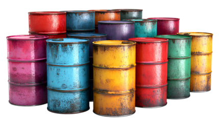 Collection of colorful ceramic vases with textured surfaces isolated on transparent background