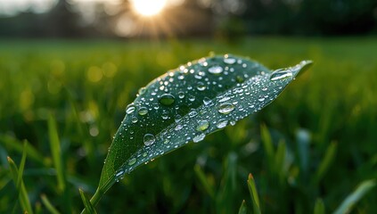 Morning dew resting on lush green foliage, a refreshing start to the day