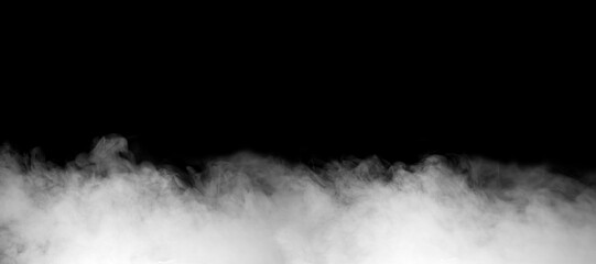 White smoke rising on black background, realistic vapor fog texture creating mysterious and cinematic atmosphere. Perfect for design, overlay, or visual effects projects.