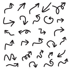 Collection of hand drawn arrow icon set illustrative doodle design on white background.