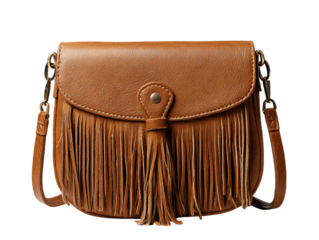 Fringe detailed brown leather crossbody bag