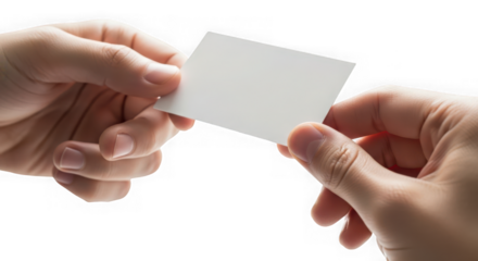 Hands exchanging blank business card for your custom design.