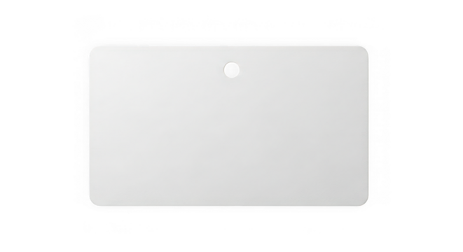 Blank white paper tag with hole, rounded corners, merchandise label