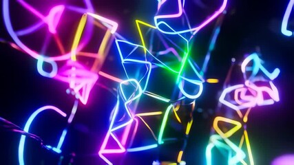 Abstract neon light shapes and patterns in vibrant colors on dark background. - Powered by Adobe