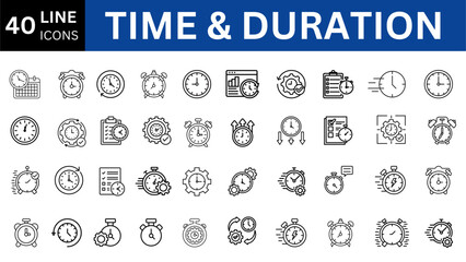 Time And Duration Line Editable Icons set. Vector illustration in modern thin line style of clock related icons.