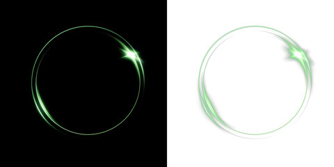 Green swirl ring PNG with glitter and glowing sparks. Light circle aura isolated on transparent background for luxury, festive, and elegant design.