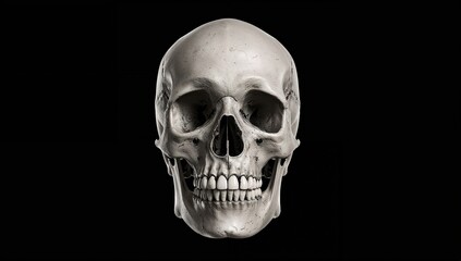 Fototapeta premium Isolated human skull on monochrome backdrop, anatomical study,
