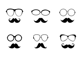 Mustache with glasses icon set on transparent background.